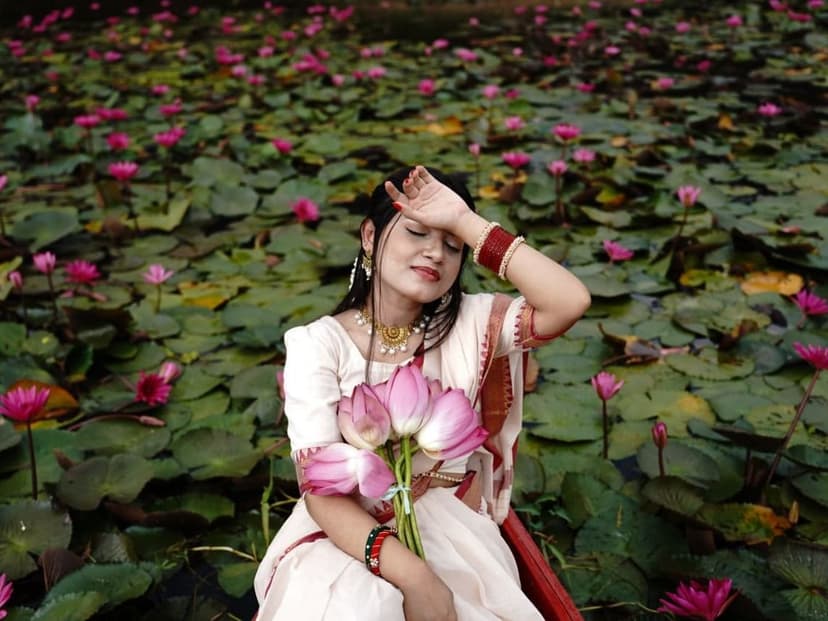 Wrapped in Saree, Surrounded by Shapla at 'Poddo Shapla Resort' landscape